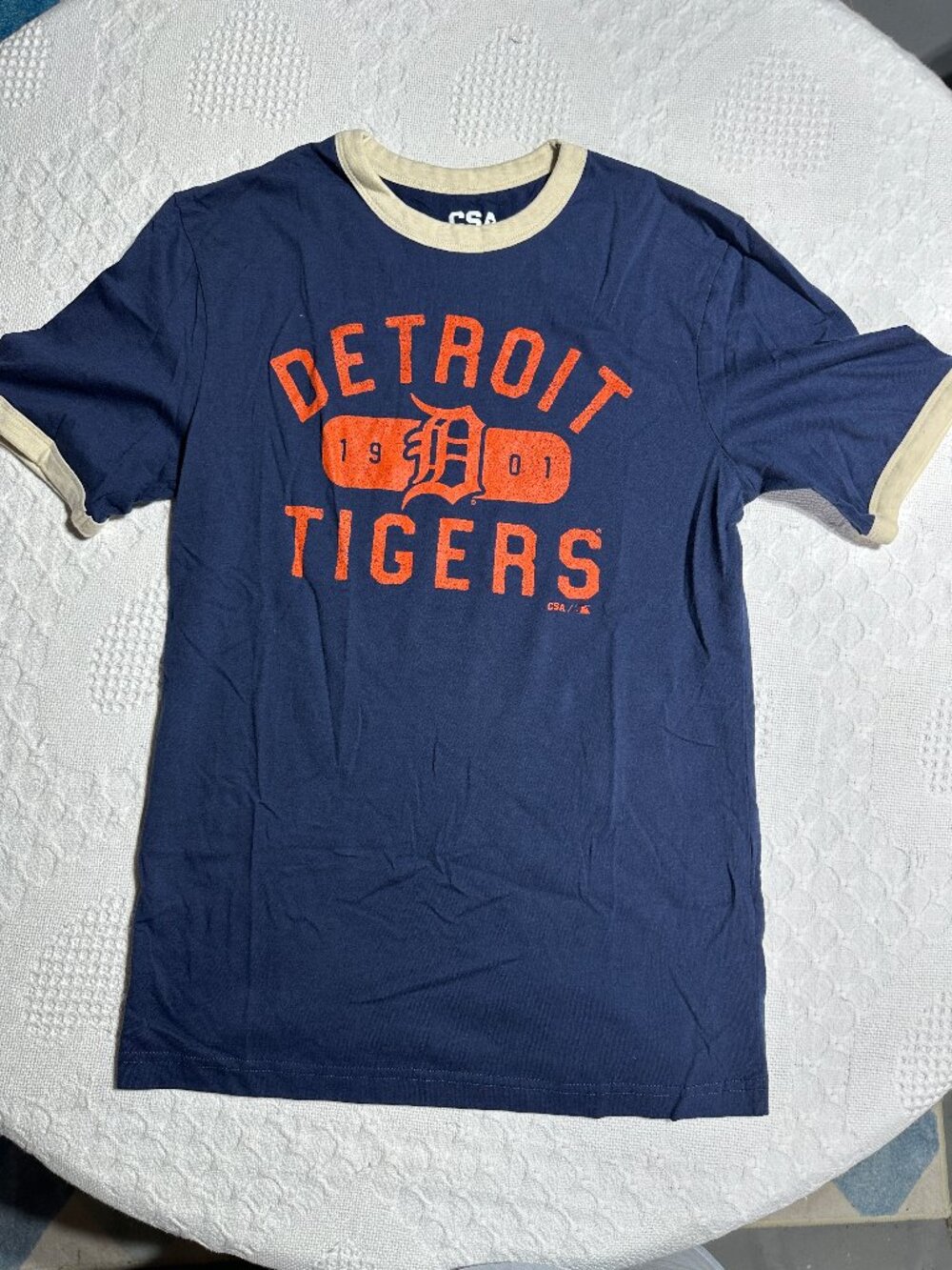 Detroit Tigers MLB Ringer T Shirt Navy Orange Small CSA